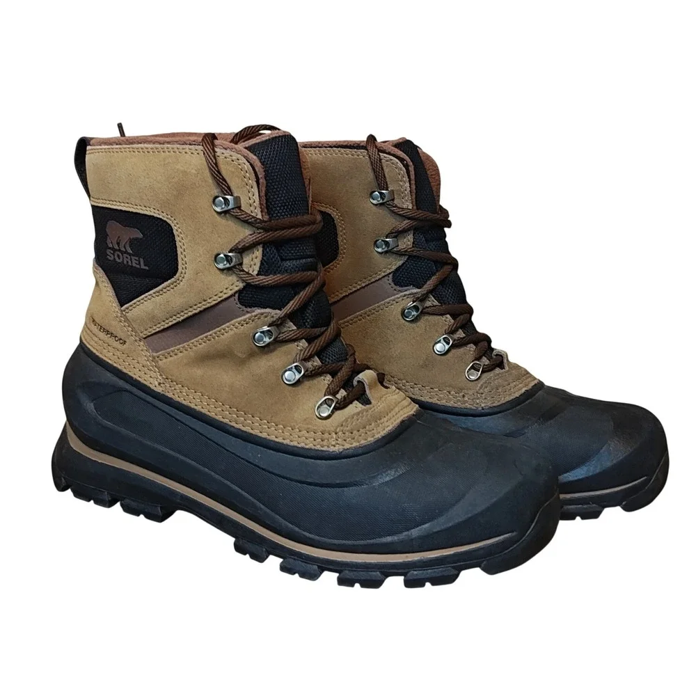 Sorel Buxton Lace‎ Snow Boots Mens 9 Brown Black Waterproof Insulated NM2737-257